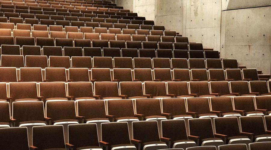 Rows of seating in a school auditorium