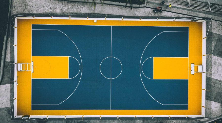 Aerial view of a school basketball court